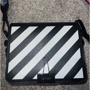 Off white pink and blue binder clip bag